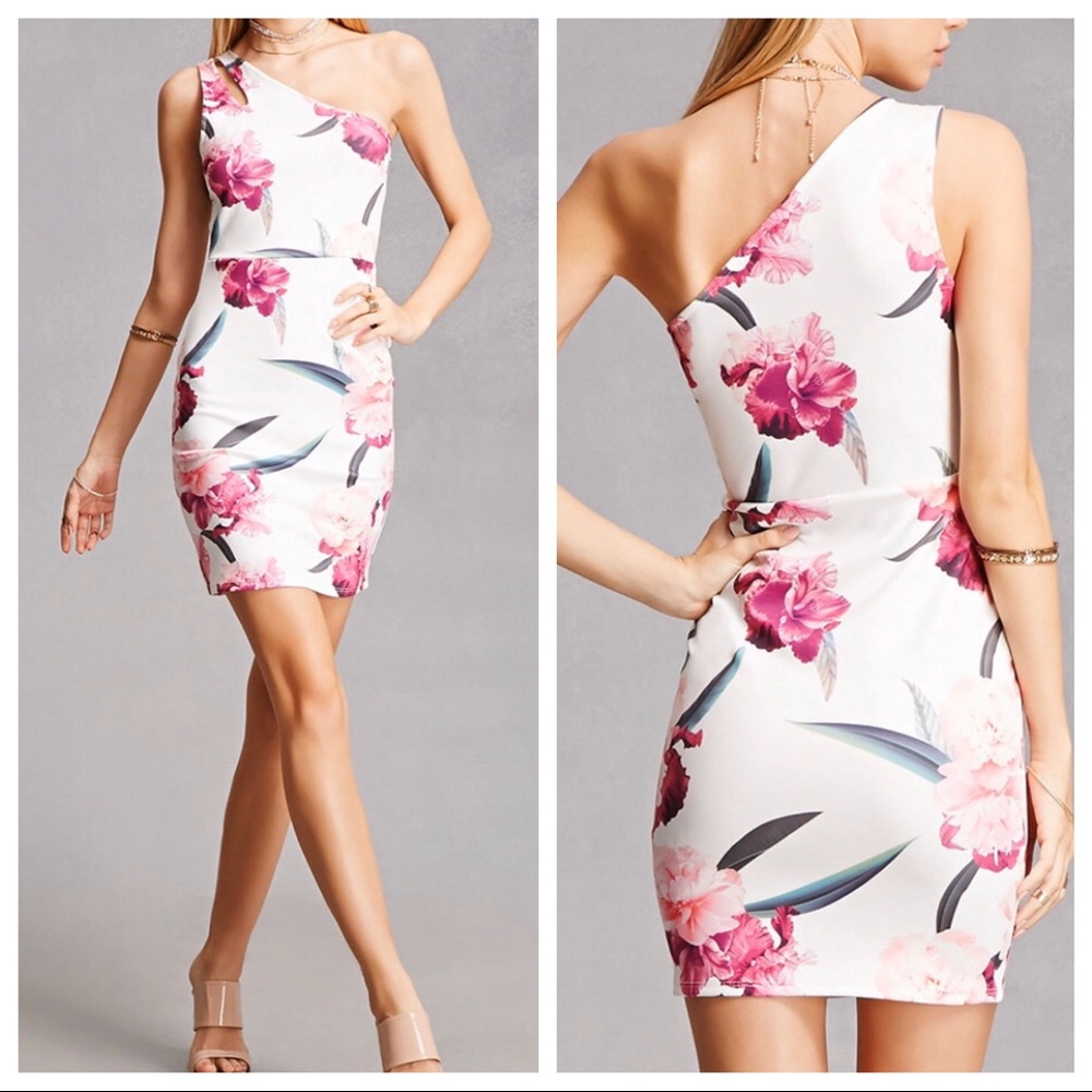 NWOT Forever 21 Floral One Shoulder Scuba Dress